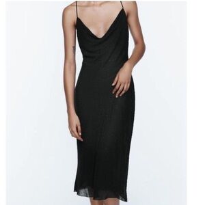 Vintage City Triangles Classy Scoop Neck Midi Shimmer Sparkle Black Dress Medium